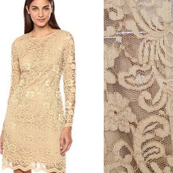 Nanette Lepore Gold Lace Dress Size 2 - Picture 1 of 8